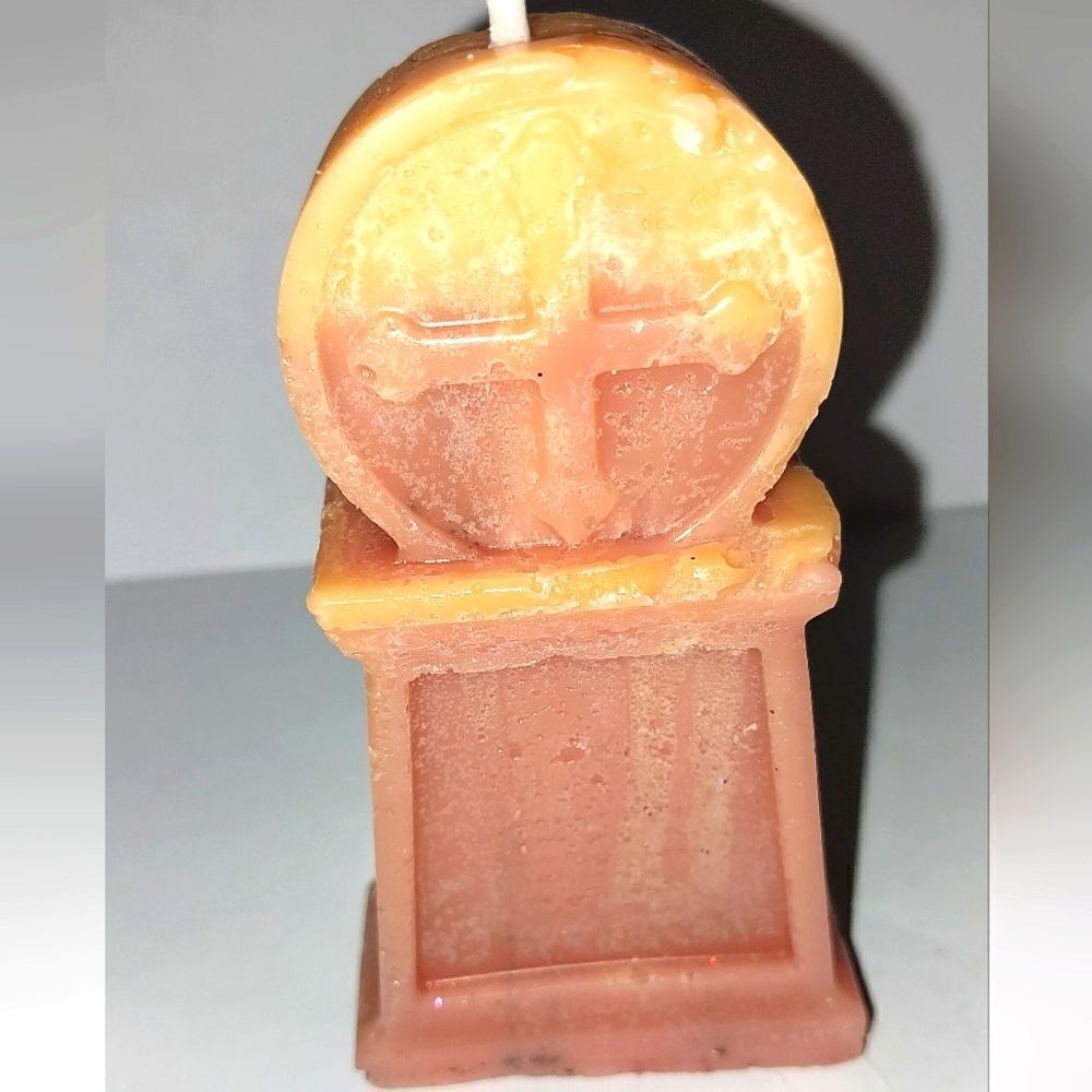 Hand crafted limited edition tombstone candle from our spooky candle collection